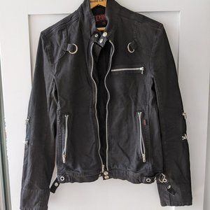 Tripp NYC Moto denim black jacket w zippers, men S